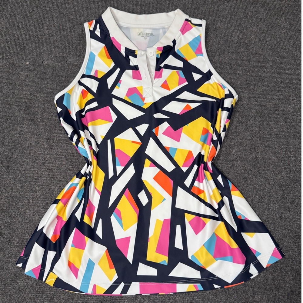 Swingdish Womens Geometric Mosaic Print Sleeveless Golf Polo Shirt Multicolor v3